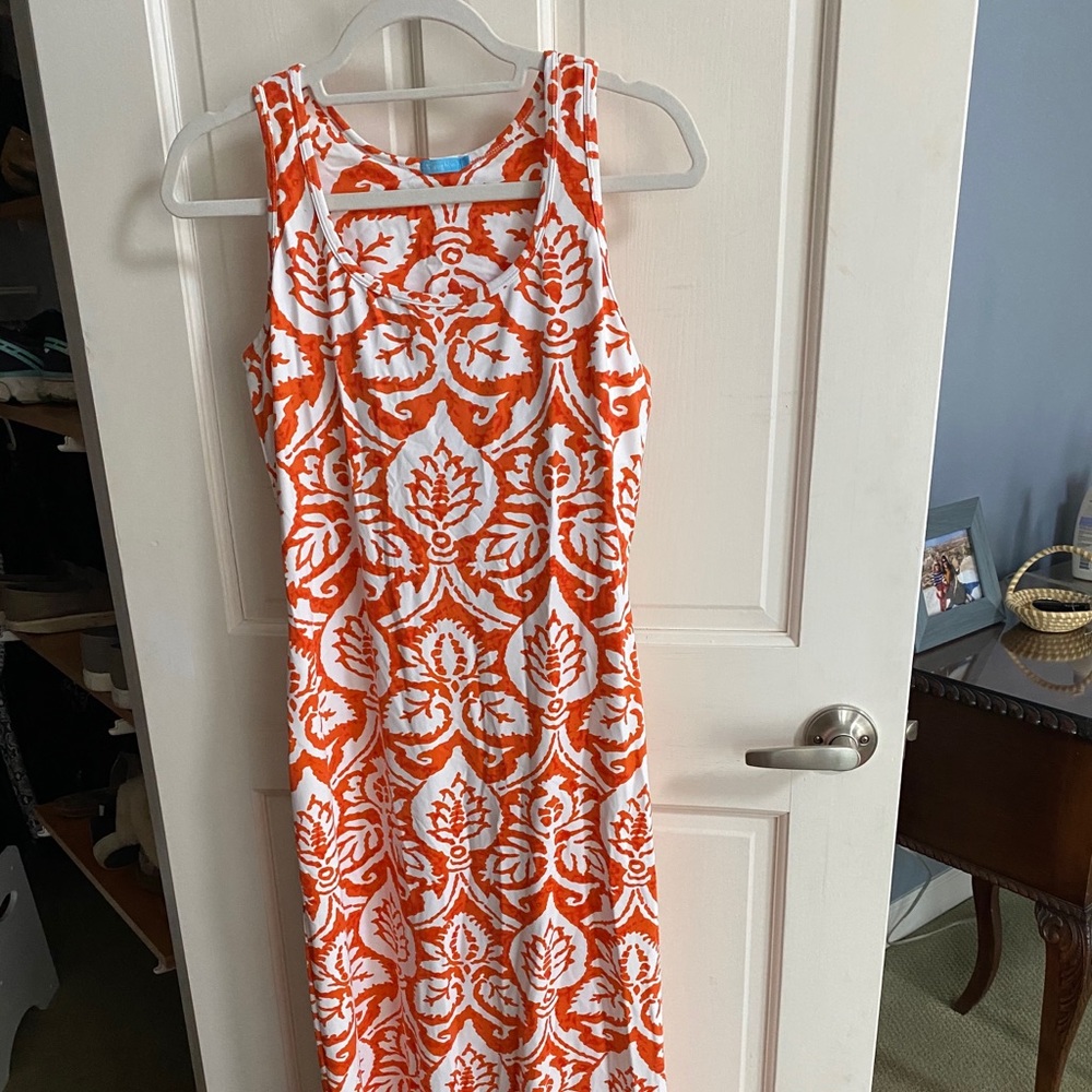 Printed full length tropical print dress